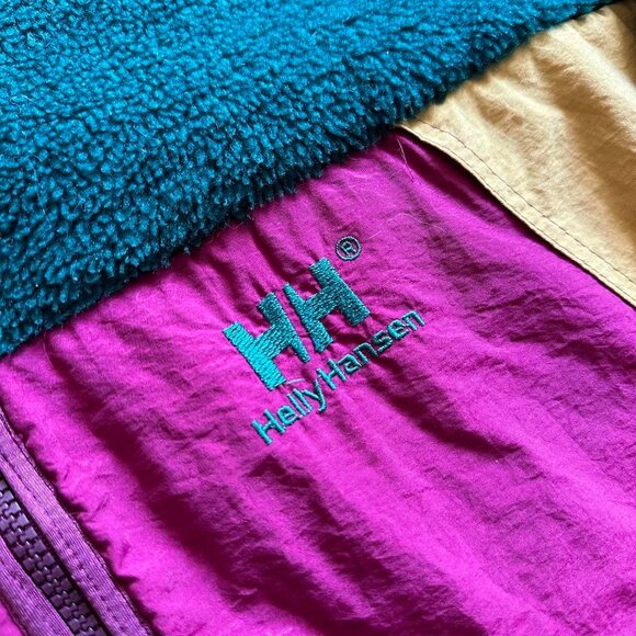 Vintage 90s Helly Hansen Men Green Color Block Sherpa Pile Fleece Jacket Size XL - Picture 7 of 7